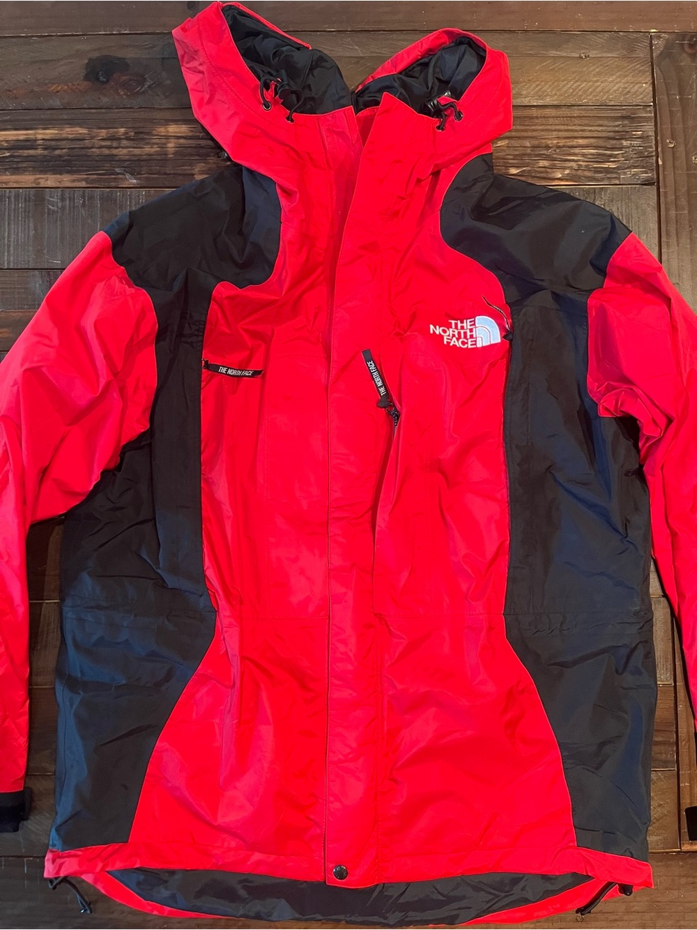Vintage The North Face Red and Black Rain Jacket with Hood